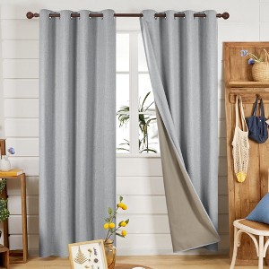 Deconovo Faux Linen 100% Total Blackout Grommet Curtains (2 Panels) - 1 of 4