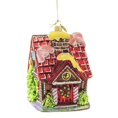 Huras 5.5" Cotton Candy Gingerbread House Ornament Candy Cane Gum Drop  -  Tree Ornaments