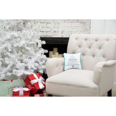 White Coastal Tree Embroidered Holiday Throw Pillow