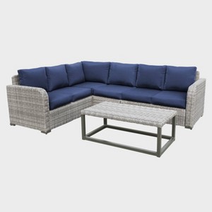 Leisure Made Forsyth 5pc Wicker Sectional in Navy Fabric - 1 of 4