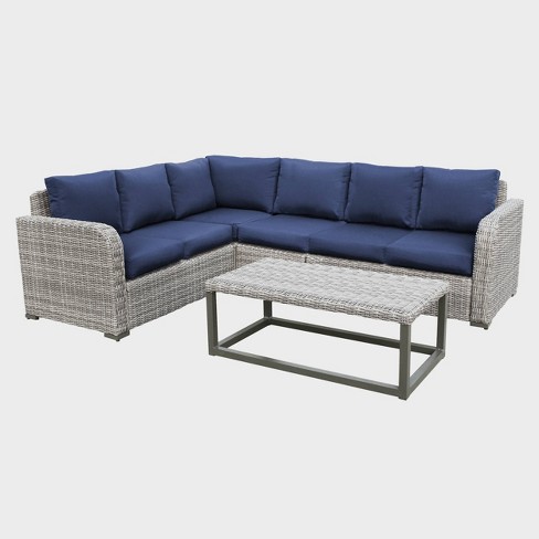Leisure Made Forsyth 5pc Wicker Sectional In Navy Fabric Target