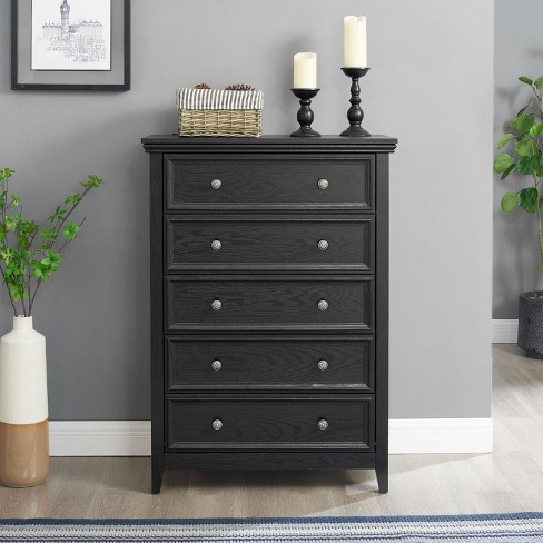 Cassio 5 Drawers Dresser for Clothes Storage Closet Organizers and Accent Cabinet for Living Room Bedroom Black The Pop Home