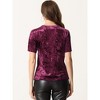 INSPIRE CHIC Women's Regular Fit Velvet Solid Round Neck Short Sleeve T-Shirt - 3 of 4