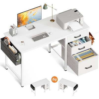Casaottima 40-Inch Small Computer Desk with Fabric Drawers & File Cabinet