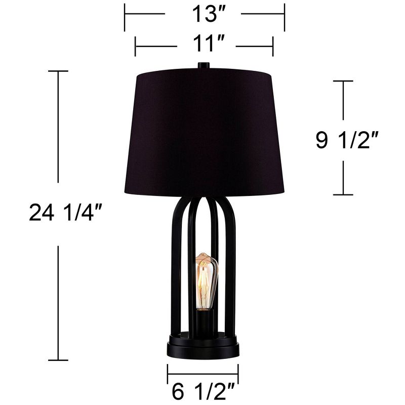 360 Lighting Marcel Industrial Table Lamps 24 1/4" High Set of 2 with USB Charging Port and Nightlight LED Black Drum Shade for Bedroom Bedside Desk, 4 of 9