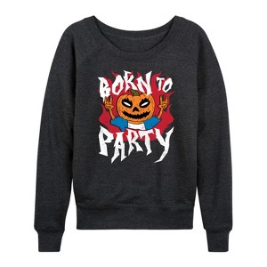 Women's - Instant Message - Born To Party Halloween Lightweight French Terry Wide Neck Long Sleeve Graphic Shirt - 1 of 4