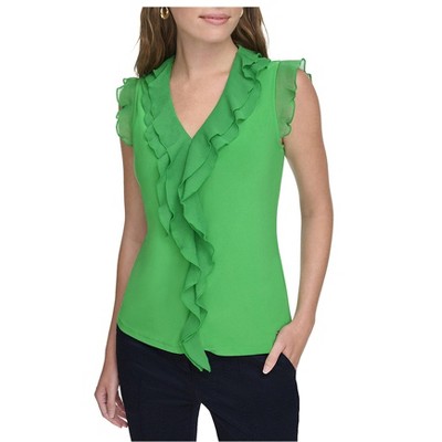 Tommy Hilfiger Womens Ruffled Sleeveless Blouse Top