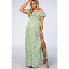 PinkBlush Green Floral Ruffle Off Shoulder Maternity Maxi Dress - 2 of 4