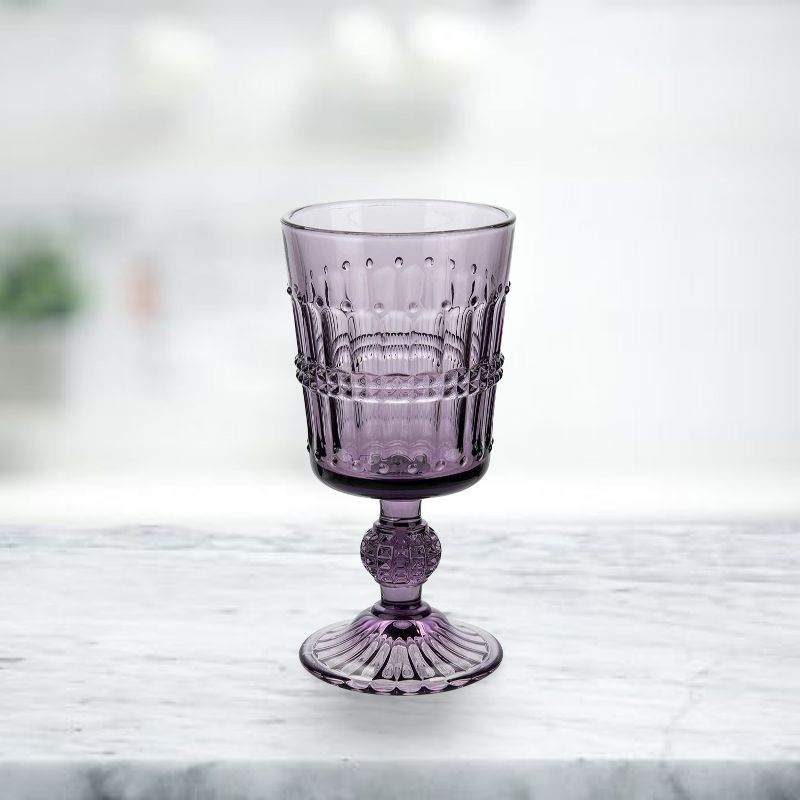American Atelier Vintage Beaded Wine Glasses Set of 4, 9 oz Wine Goblets Vintage Style Glassware, Water Cups Embossed Design Dishwasher Safe, 3 of 6