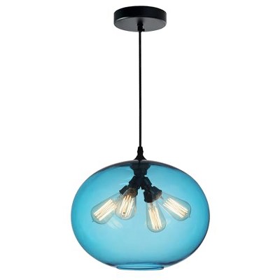CWI Lighting Glass 4 Light Down Pendant With Blue Finish