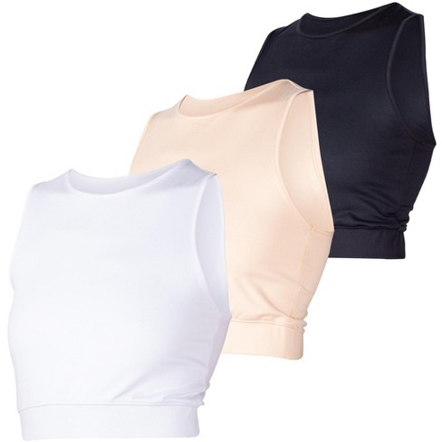 Inerzia 3 Pack Cropped Workout Tank Tops For Women Nude, White, Black Medium  : Target