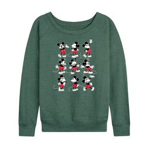 Women's - Disney - Mickey Mouse Different Poses Lightweight French Terry Wide Neck Long Sleeve Shirt - 1 of 4