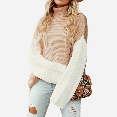 Women's Dropped Shoulder Turtleneck Colorblock Sweater - Cupshe