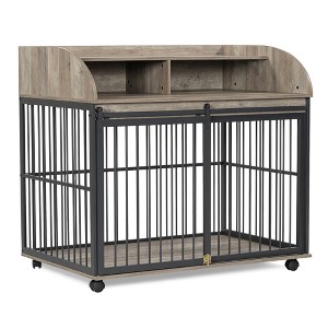 YOOCOZZ 44" Heavy Duty Dog Crate with Lockable Wheels and Double Layer Storage - 1 of 4