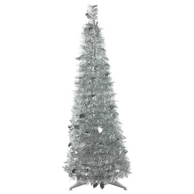 Northlight 4' Silver Tinsel Pop-Up Artificial Christmas Tree, Unlit