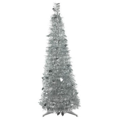 Northlight 4' Holographic Silver Tinsel Slim Artificial Christmas Tree -  Unlit