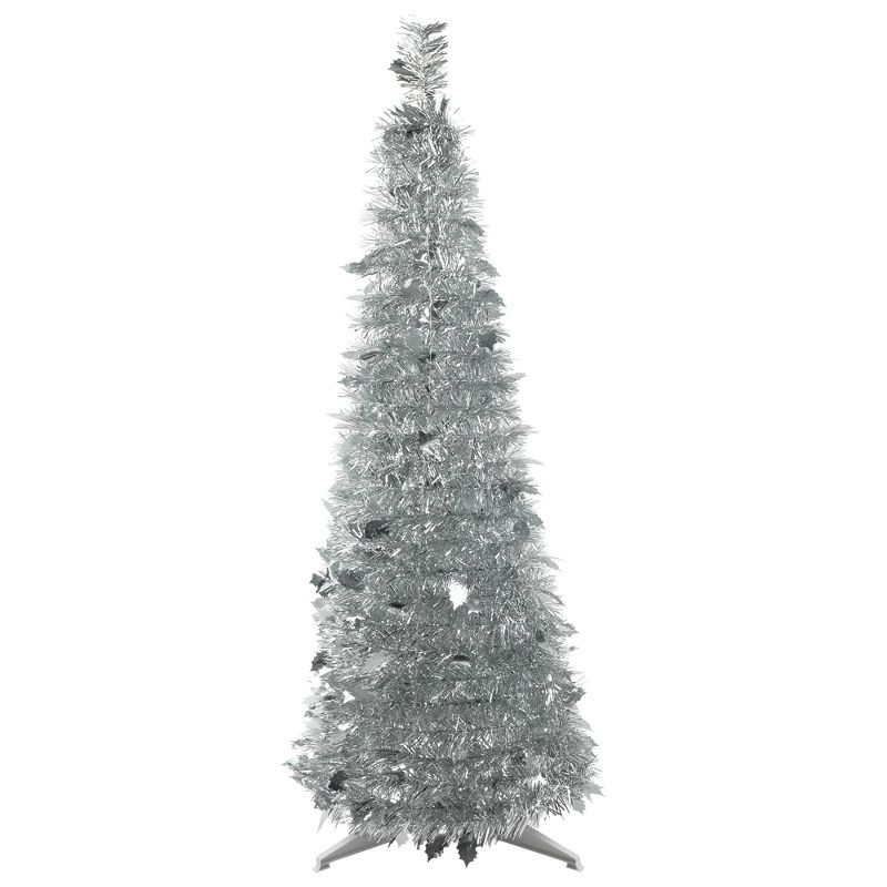 Northlight 4' Silver Tinsel Pop-Up Artificial Christmas Tree, Unlit, 1 of 7
