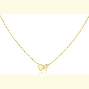 Heart Initial Necklace 14K Gold Plated Christmas Stocking Stuffer for Teens F - 1 of 4