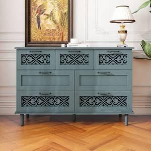 Wooden Sideboard Buffet Cabinet, Carved Chest of Drawers with 7 Storage Drawers Accent Cabinet for Living Room or Entryway – Maison Boucle - 1 of 4