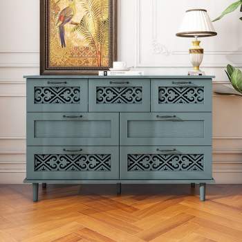 Arina Hollow-Carved Cabinet,Distressed Wooden Cabinet With 7 Drawer,Wood Storage Chest of Drawer-Maison Boucle