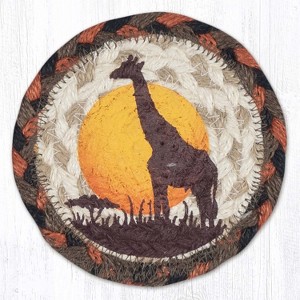 Earth Rugs Giraffe Jute Coaster – 5"x5" Round Braided Natural Coaster with Safari Animal Print Design - 1 of 3