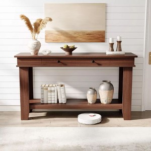 59 Inch Long Console Table, Farmhouse Entryway Table with 2 Drawers and Open Storage Shelf, Hallway, Living Room Office - 1 of 4