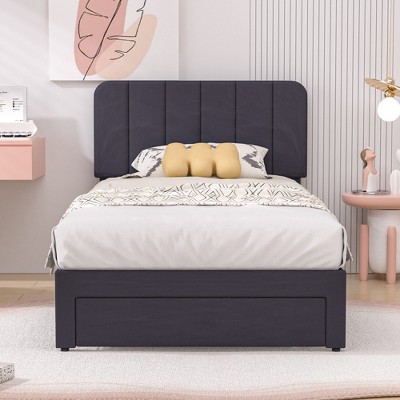 VECELO Upholstered Bed Frame with 1/4 Drawers and Adjustable Headboard, Twin/Full/Queen/King Platform Bed