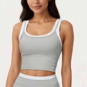 Anna-Kaci Active Women's Fitted Scoop Neck Crop Athletic Tank Top with Contrast Trim Details and Stretch Performance Fabric - 1 of 4