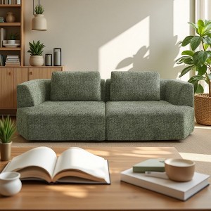111.42" Chenille Oversized 3-Seater Compressed Sofa with Removable Zippered Backrest - 1 of 4