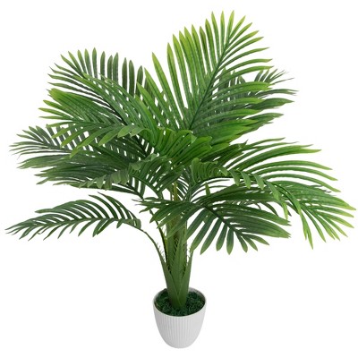 36" Green Artificial Palm Tree in White Textured Plastic Pot