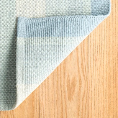 Blue and Beige Handwoven Cotton Stripe Rug 4' x 6'