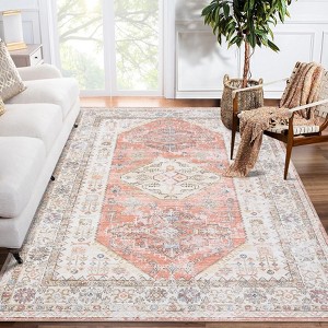 COZONY Large Area Rug - Washable Boho Vintage Distressed, Stain Resistant Non Slip Low Pile Accent Rug for High Traffic - 1 of 4