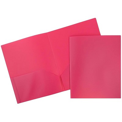 JAM Paper Plastic Two-Pocket School POP Folders Fuchsia Hot Pink 382EFUD