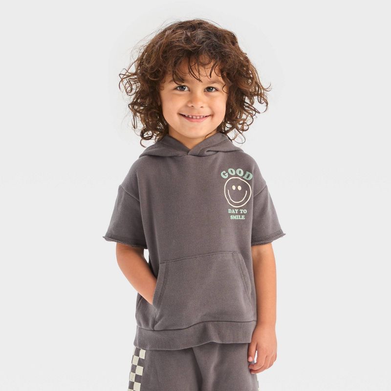 Grayson Mini Toddler Boys' Short Sleeve French Terry Graphic Hoodie - Gray, 1 of 7