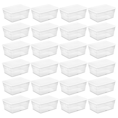 Sterilite 16 Qt Storage Box, Stackable Bin with Lid, Plastic Container to  Organize Shoes and Crafts on Closet Shelves, Clear with White Lid, 12-Pack