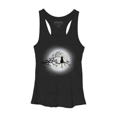 Women's Design By Humans The Cat and The Moon By Maryedenoa Racerback Tank Top