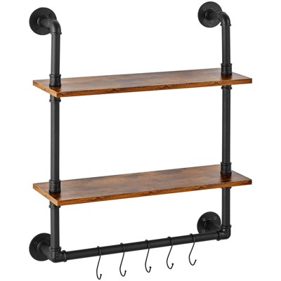 Munora Industrial Pipe Shelf 2 Tier 24x7.87in Wall-Mount for Kitchen Bedroom