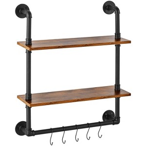Munora Industrial Pipe Shelf 2 Tier 24x7.87in Wall-Mount for Kitchen Bedroom - 1 of 4