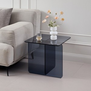 Wooakway Square Glass End Table with Curved Table Edge Cross Legs Side Table Sofa Coffee Table for Lounging Nooks Small Space Living Room Apartment - 1 of 4