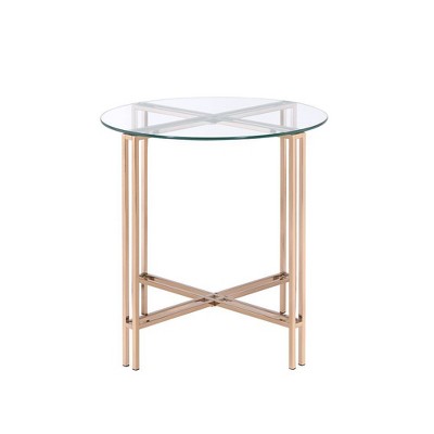 23" Round Glass Top Champagne Metal Accent Table
