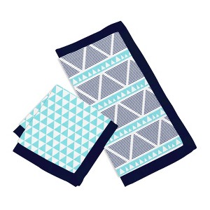 Bacati - Liam Aztec Print Aqua/Navy Triangles Muslin 2 pc Security Blankets - 1 of 4