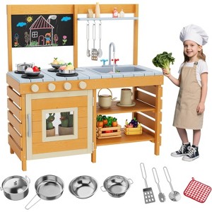 Kids Wooden Mud Kitchen Set - 41.3" Outdoor Pretend Play with Sink, Cookware & Dual Chalkboard (Ages 3+), ASTM Certified - 1 of 4