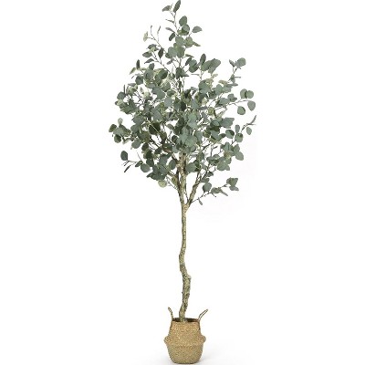 6FT Artificial Eucalyptus Tree with Silver Dollar Leaves, Faux Plant in Woven Pot for Indoor & Outdoor Home, Office Decor