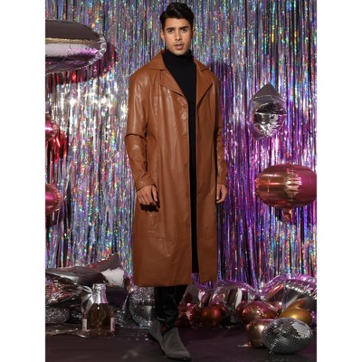 Мужские куртки Lars Amadeus Men's Vintage Lapel Gothic PU Faux Leather Trench Coat Brown X Large — фото 2