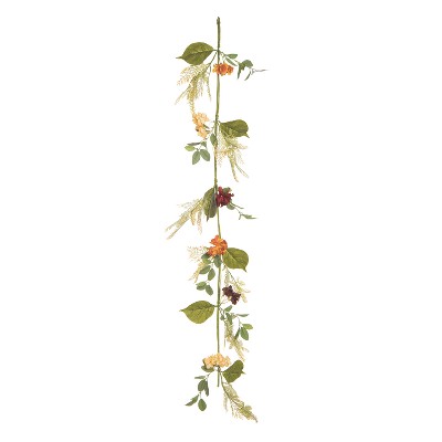 Transpac Fabric 60 in. Multicolor Harvest Eucalyptus and Moody Flower Garland