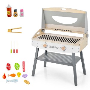 Costway Kids Barbecue Grill Playset, Wooden Kitchen Playset with Clip 4 BBQ Poles - 1 of 4