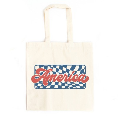 City Creek Prints Checkered America Canvas Tote Bag - 15x16 - Natural