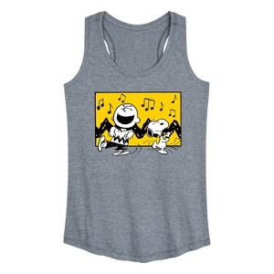 Women's - Peanuts - Charlie And Snoopy Dance Time Graphic Racerback Tank - 1 of 4
