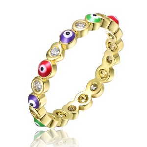 Young Adults/Teens 14k Yellow Gold Plated with Cubic Zirconia Colorful Enamel Evil Stacking Ring - 1 of 3