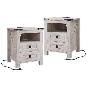 Farmhouse Nightstand wtih Charging Station, 18" End Table Side Table with 2 Drawers for Bedroom, Living Room - 1 of 4